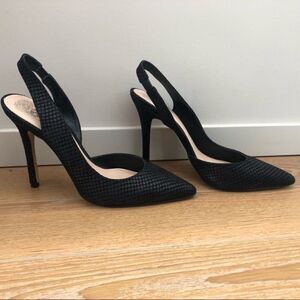 Vince Camuto Sassa Slingback Snake Print Embossed High Heel Black Pump